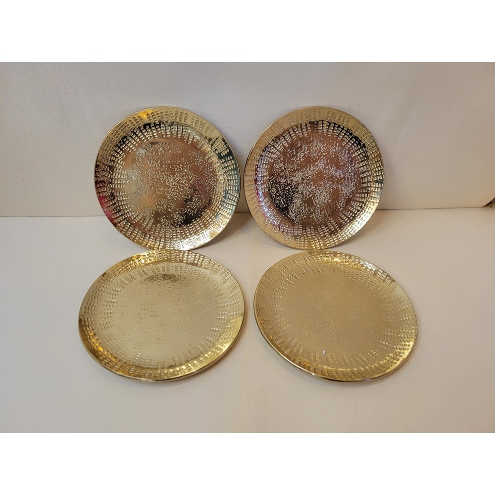 Gold Metal Coasters Set of 4 Mughal Jali Work Mid Century Style Boho Decor